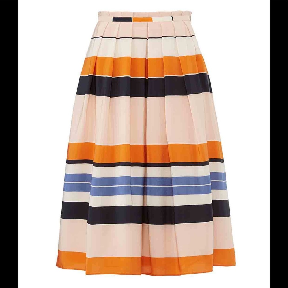 LK Bennett Orange Caitlyn Striped Silk Skirt